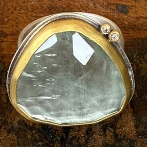 Ananda Khalsa Aquamarine Ring with 2 diamonds. New in box.